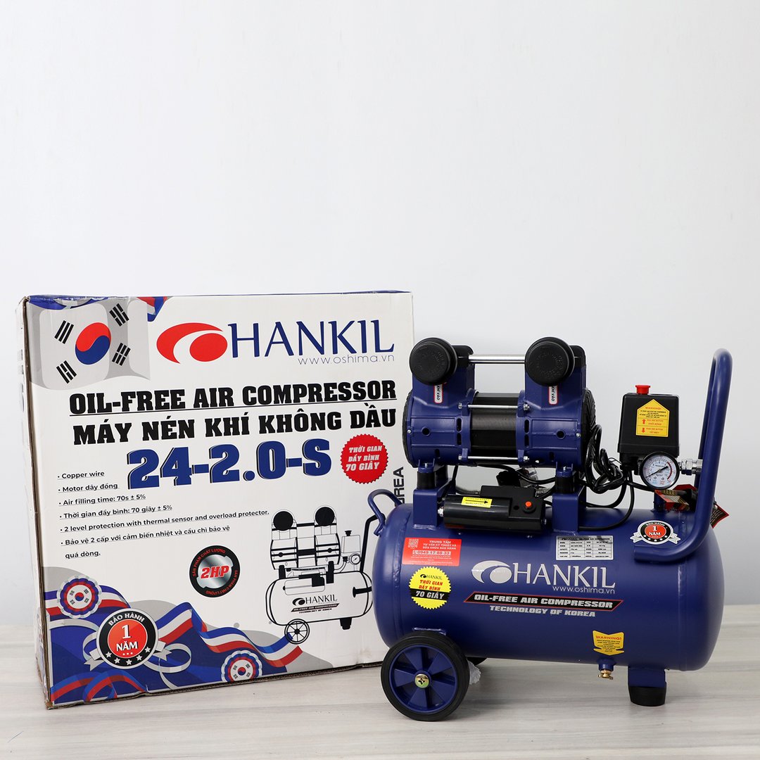 Máy bơm hơi HANKIL 24-2.0-S 2.0HP Xanh Điện 1 pha (Không dầu,nhanh,dây đồng)