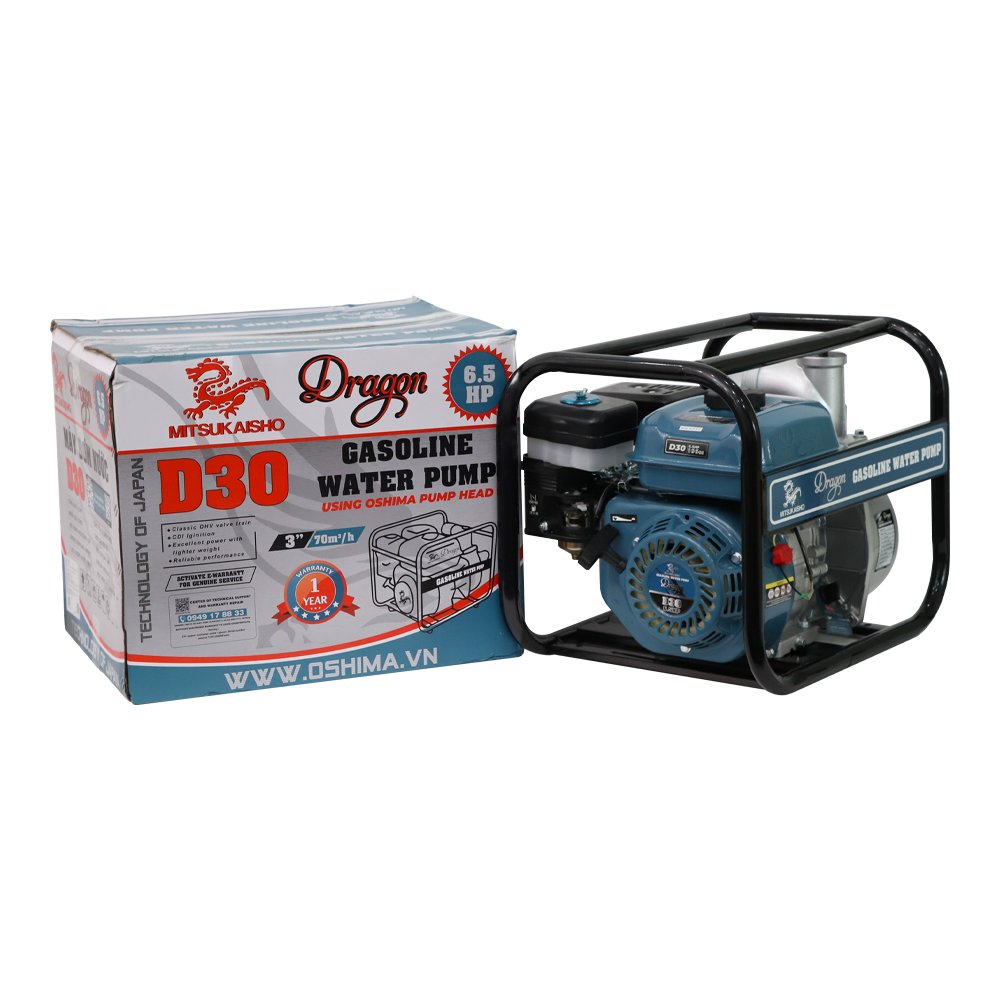Máy bơm xăng Dragon D30 6.5HP Xanh đậm 3"
