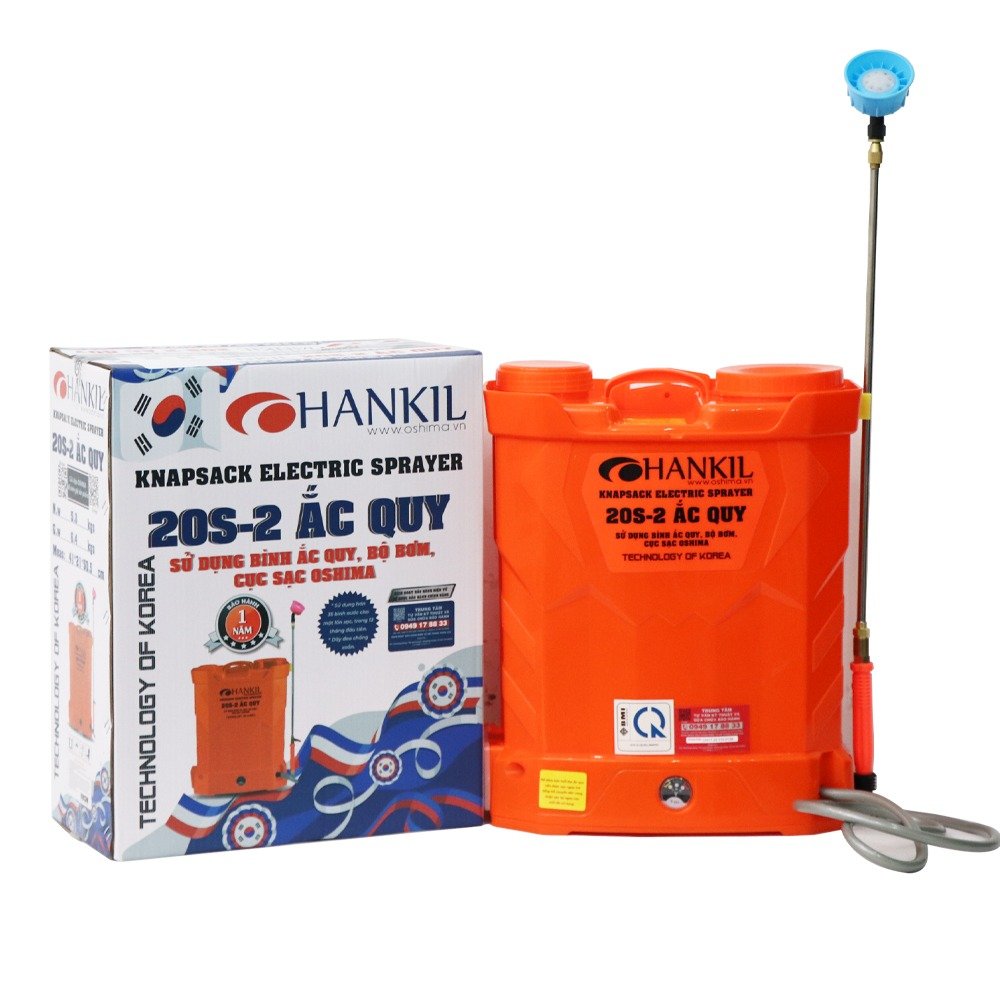 Máy phun thuốc trừ sâu, côn trùng điện HANKIL 20S-ắc quy Cam Bình ắc quy 12V8Ah
