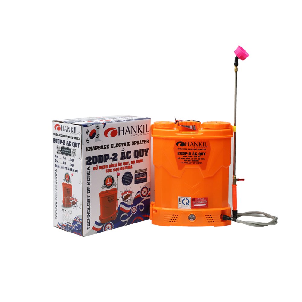 Máy phun thuốc trừ sâu, côn trùng điện HANKIL 20DP- ắc quy Cam Bình ắc quy 12V12Ah