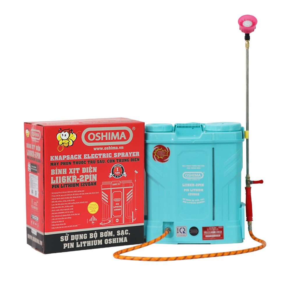 Máy phun thuốc trừ sâu, côn trùng điện OSHIMA Li16KR-pin Xanh Pin lithium 12V8Ah
