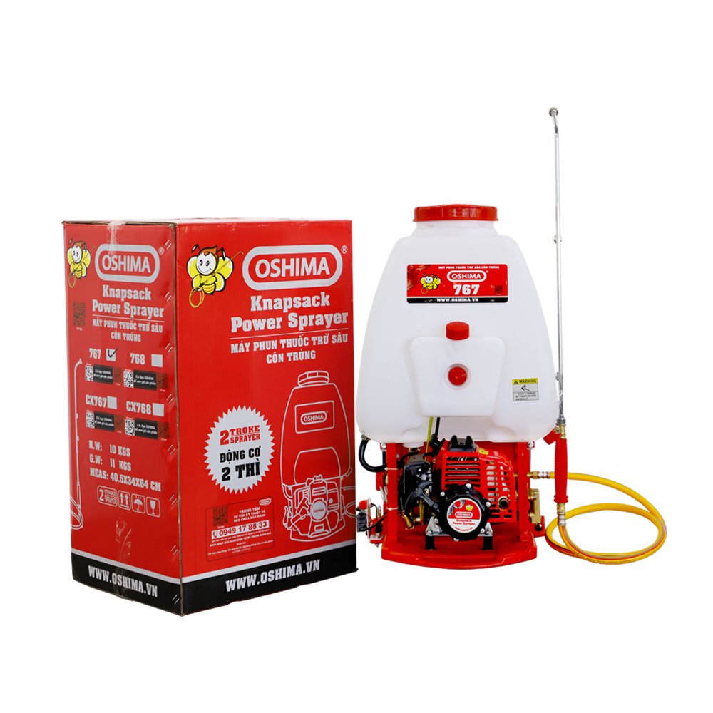 Bình xịt 2 thì Oshima 767 700W Đỏ 2 thì (bơm vuông đồng)