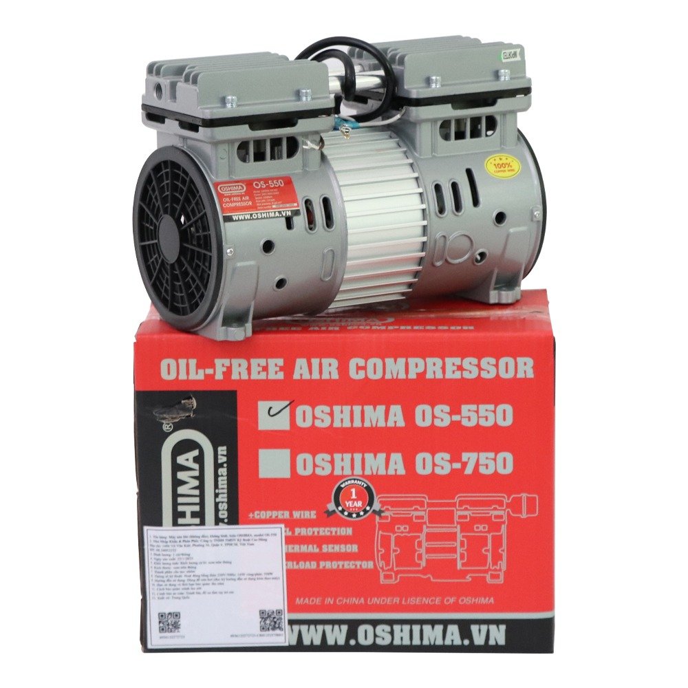Máy bơm hơi Oshima OS550 550W Bạc Điện 1 pha (không dầu, chậm, dây đồng)