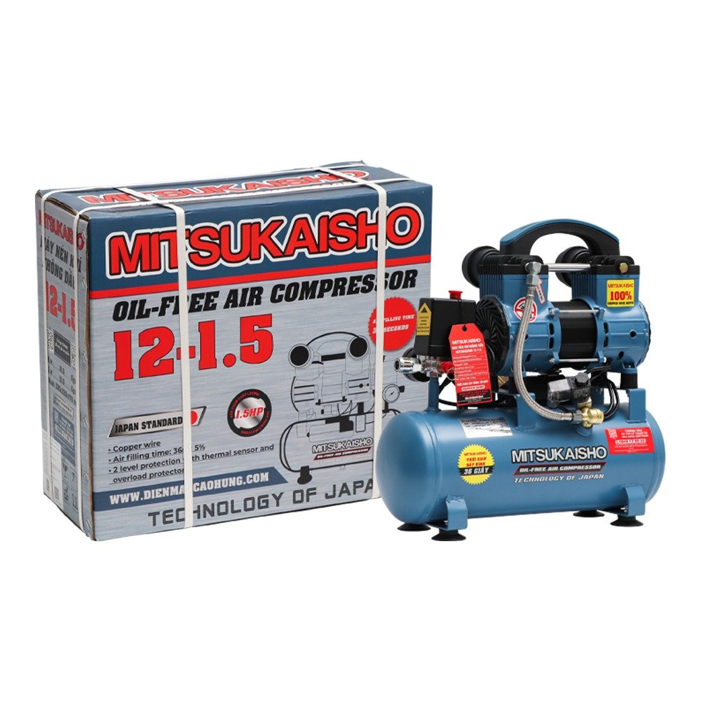 Máy bơm hơi Mitsukaisho 12-1.5 1.5HP Xanh dương Điện 1 pha (Không dầu,nhanh,dây đồng)