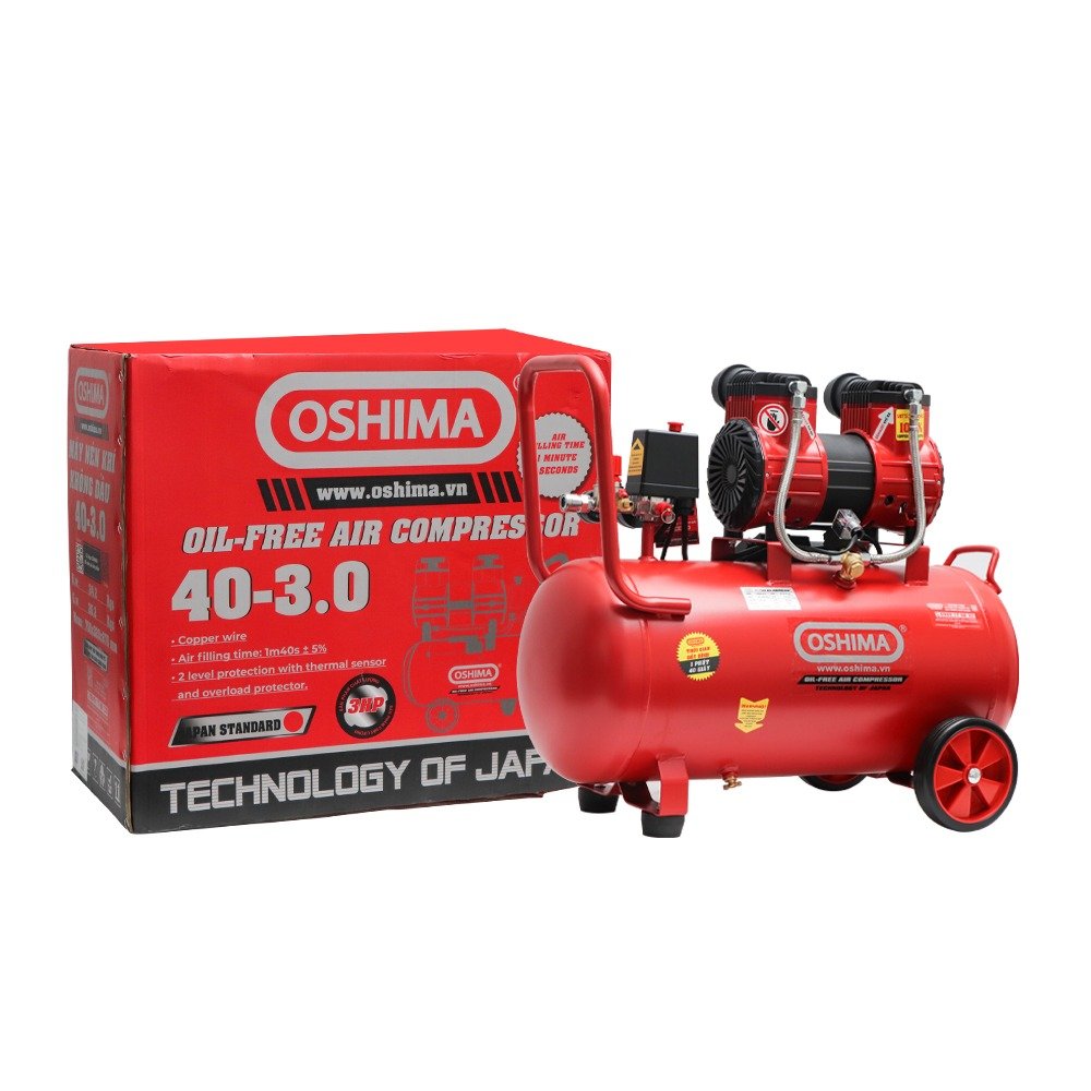 Máy bơm hơi Oshima 40-3.0 3.0HP Đỏ Điện 1 pha (Không dầu,nhanh,dây đồng)