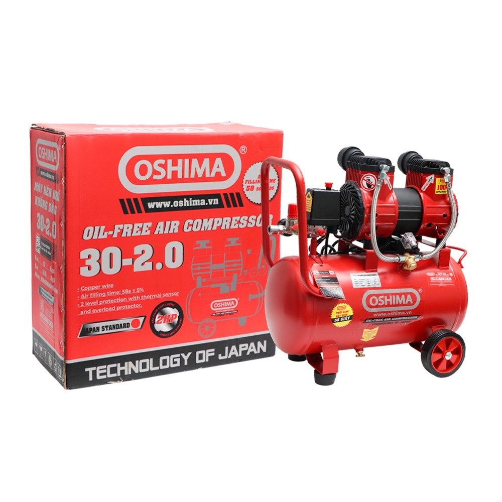 Máy bơm hơi Oshima 30-2.0 2.0HP Đỏ Điện 1 pha (Không dầu,nhanh,dây đồng)