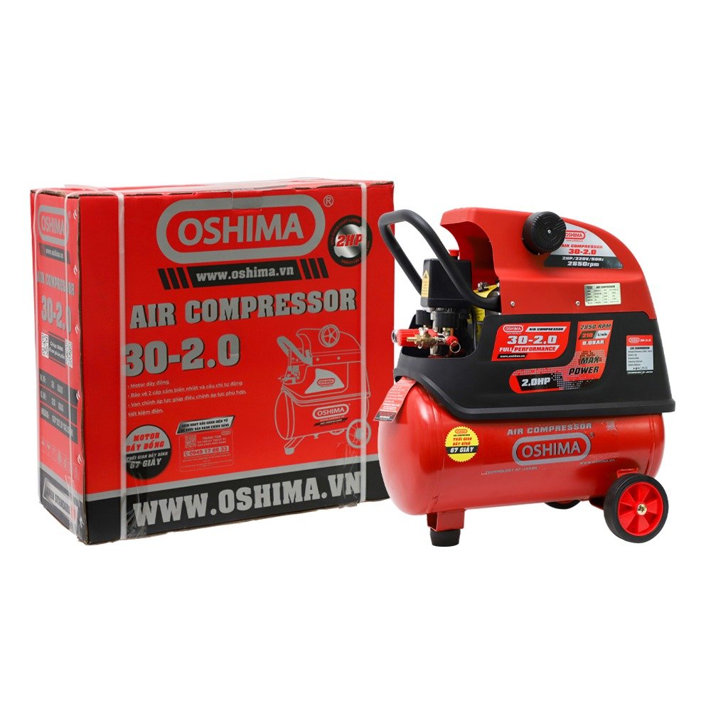 Máy bơm hơi Oshima 30-2.0 2.0HP Đỏ Điện 1 pha (có dầu, nhanh, dây đồng)