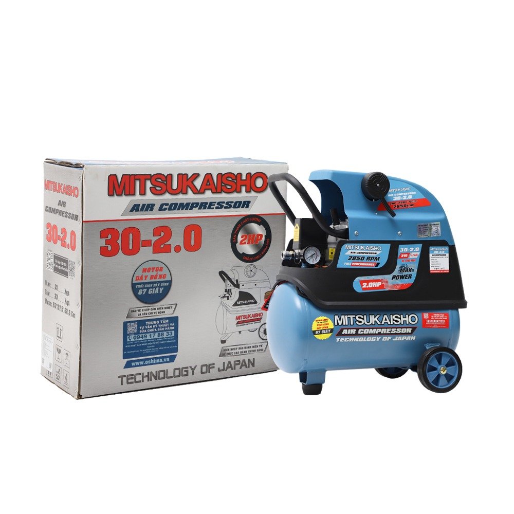 Máy bơm hơi Mitsukaisho 30-2.0 2.0HP Xanh đậm Điện 1 pha (có dầu, nhanh, dây đồng)