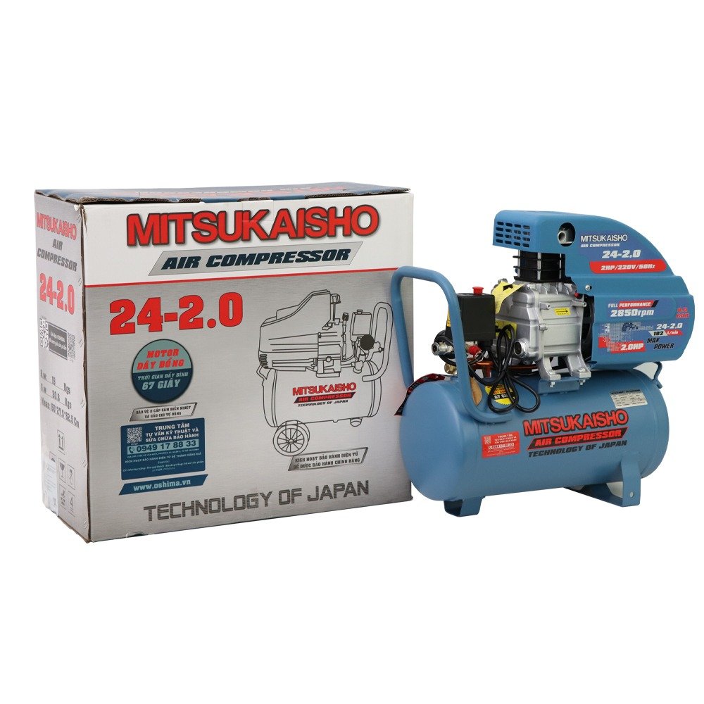 Máy bơm hơi Mitsukaisho 24-2.0 2.0HP Xanh đậm Điện 1 pha (có dầu, nhanh, dây đồng)