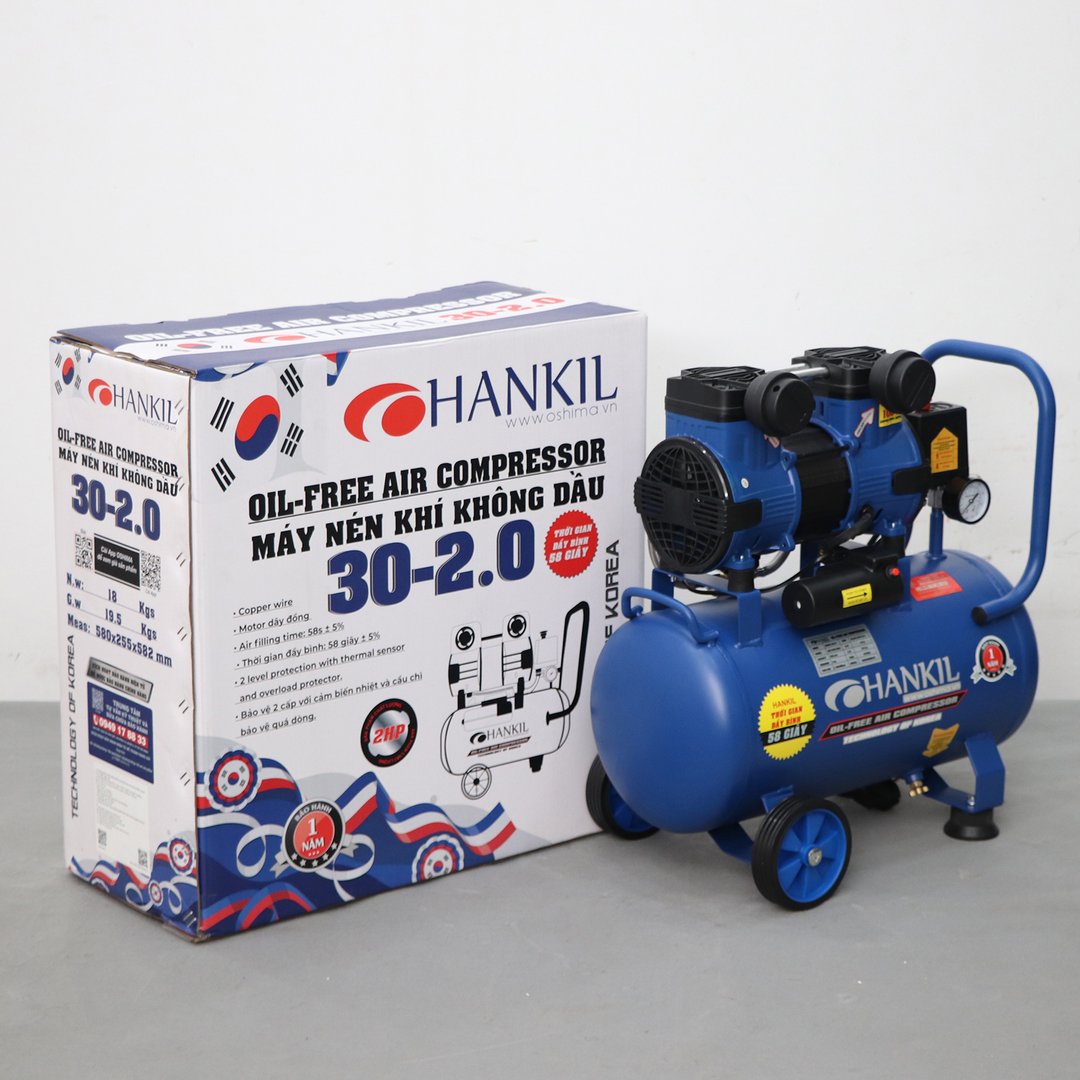 Máy bơm hơi HANKIL 30-2.0 2.0HP Điện 1 pha (Không dầu,nhanh,dây đồng)