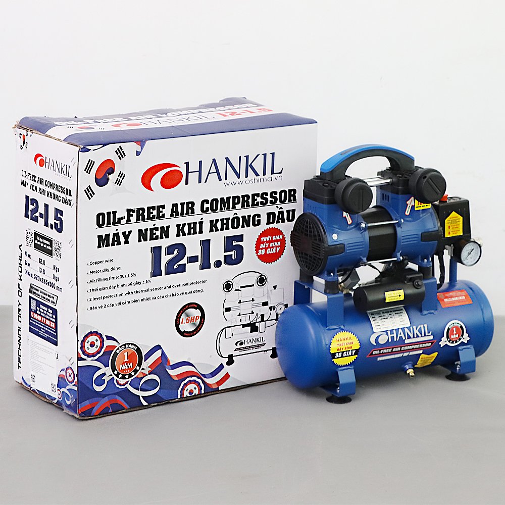Máy bơm hơi HANKIL 12-1.5 1.5HP Điện 1 pha (Không dầu,nhanh,dây đồng)