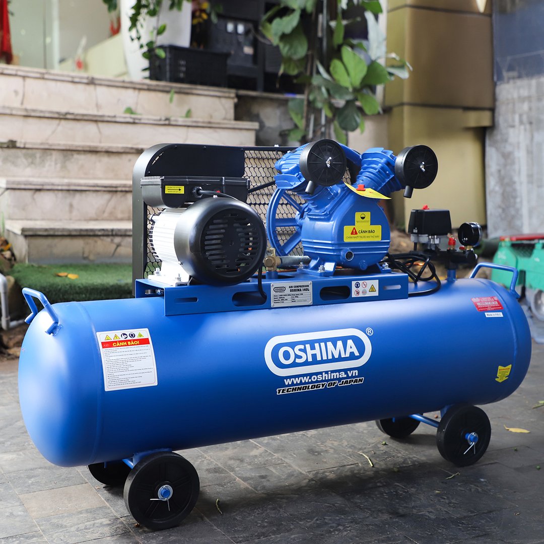 Máy bơm hơi OSHIMA 80L 1.5HP Xanh Điện 1 pha (có dầu, nhanh, dây đồng)