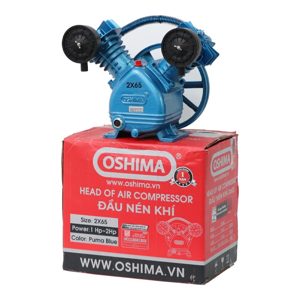 Đầu của máy nén khí OSHIMA 2x65 1.0HP~2HP Xanh đậm (hoạt động bằng sức kéo động cơ)