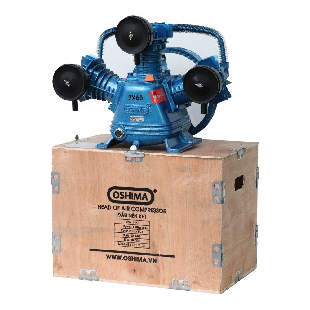 Đầu của máy nén khí OSHIMA 3x65 1.5HP~3HP Xanh đậm (hoạt động bằng sức kéo động cơ)